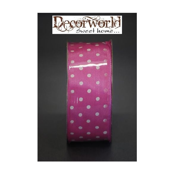 Szalag pöttyös textil 3.8x10m rózsaszín-fehér