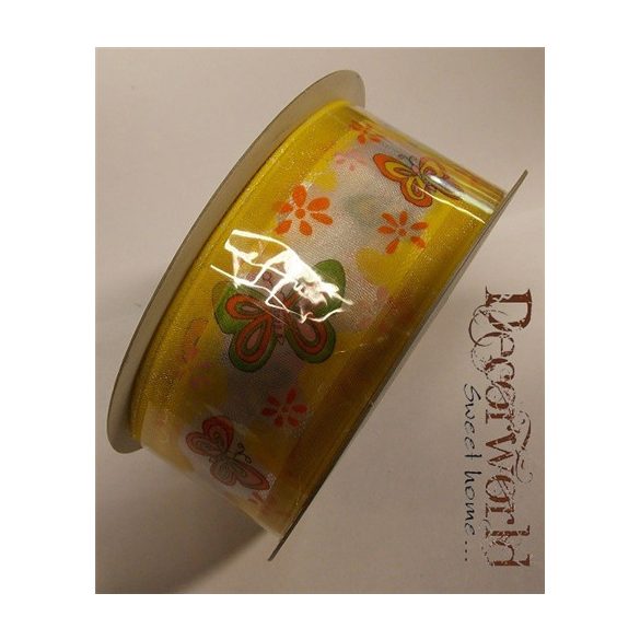 Szalag pillangos textil 3,8cmx10m sárga-narancs-pink-zöld