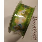 Szalag pillangós textil 3,8x10cm zöld-narancs-kék