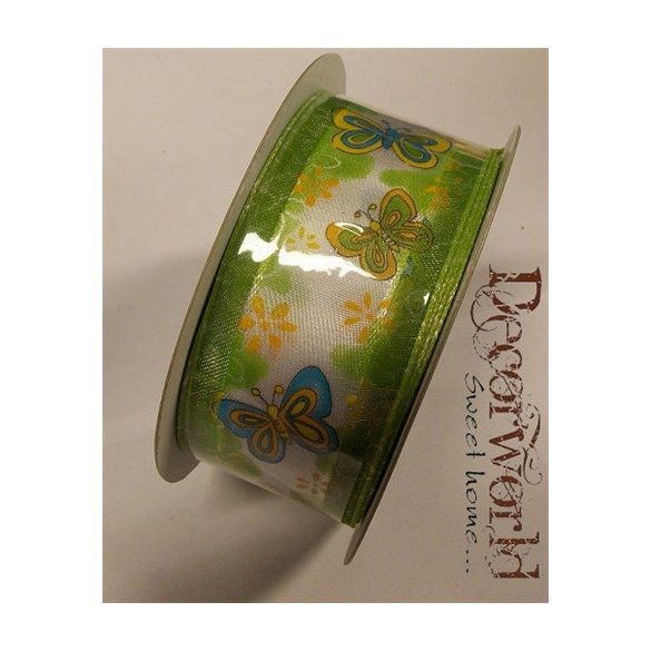 Szalag pillangós textil 3,8x10cm zöld-narancs-kék