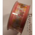 Szalag pillangós textil 3,8cm x10m pink-sárga