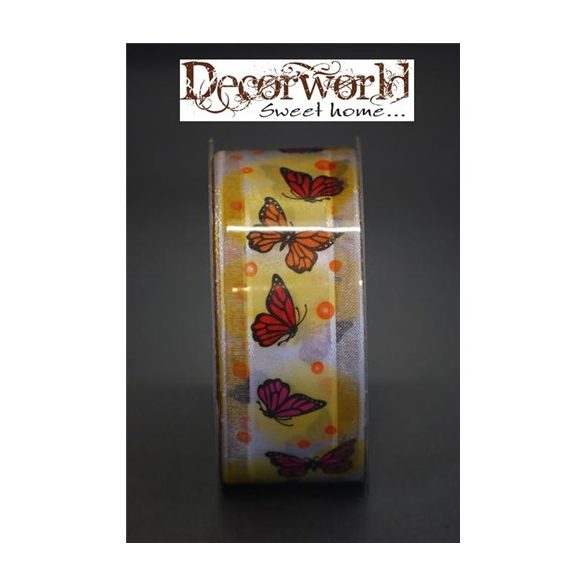 Szalag pillangós textil 3,8cm x10m sárga-narancs -piros -pink