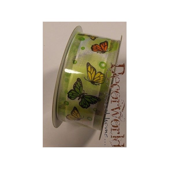 Szalag pillangós textil 3,8cmx10m zöld-narncs-sára