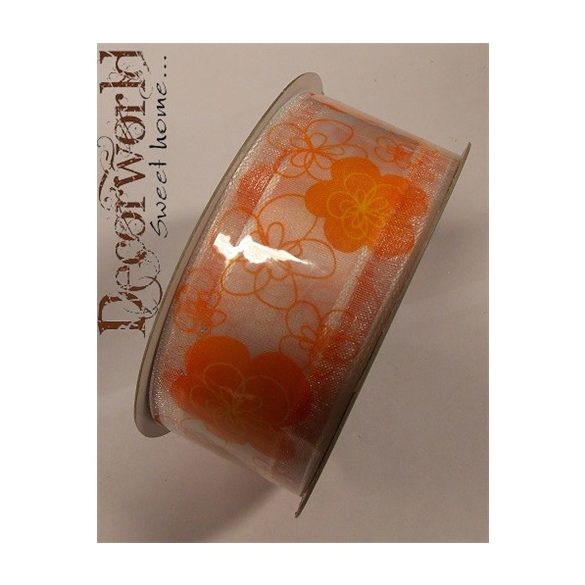 Szalag virágos textil 3.8x10m narancs-fehér