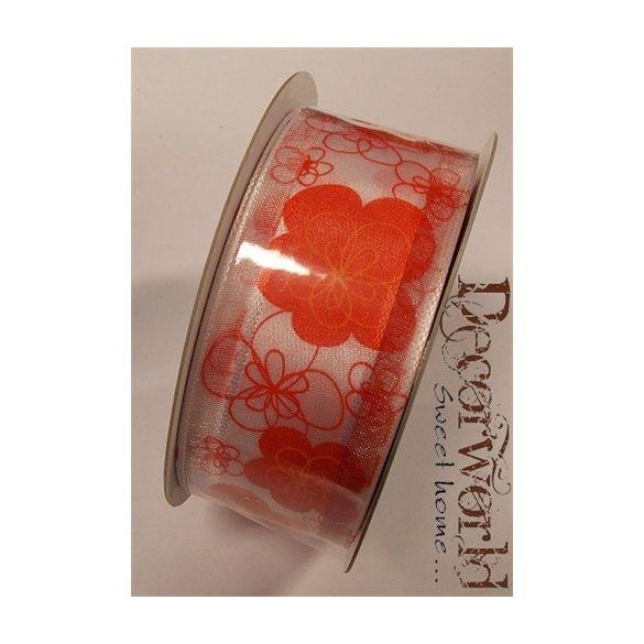 Szalag virágos textil 3.8x10m piros-fehér