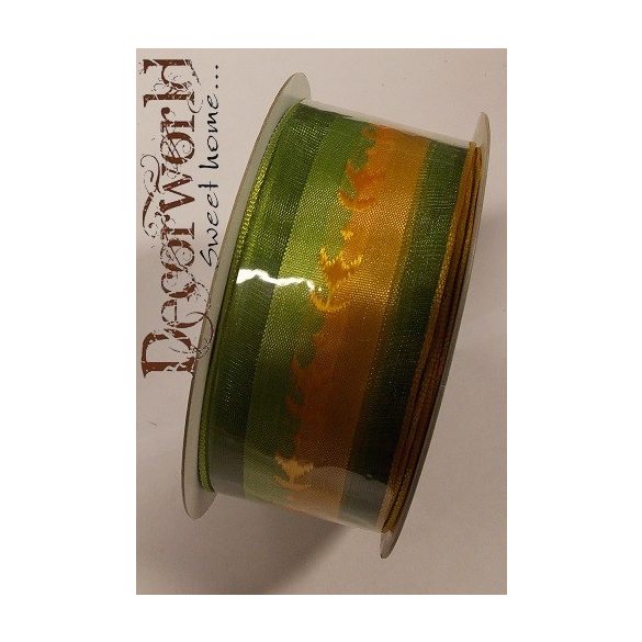 Szalag organza virágos 3,8cm x 10m - Zöld-sárga
