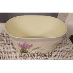   Kaspó ovális levendulás bádog 22x12,5x11,5cm krém-zöld-lila