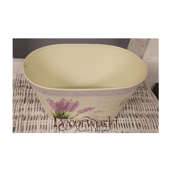 Kaspó ovális levendulás bádog 22x12,5x11,5cm krém-zöld-lila