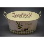 Kaspó füles ovális bádog23x15,5x11,5cm krém-zöld-lila