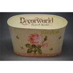   Kaspó rózsás ovális bádog 18,5x11x10,5cm krém-rózsaszín-zöld