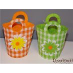 Tasak virágos-kockás filc5,5x6cm - Zöld, narancs