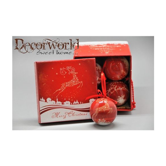 Gömb  díszdobozban műanyag 6cm piros-fehér S/8 Akc.