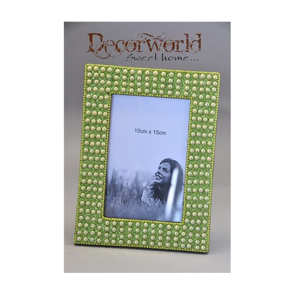 Fényképtartó gyöngyös glitteres műanyag 15x20cm - Zöld