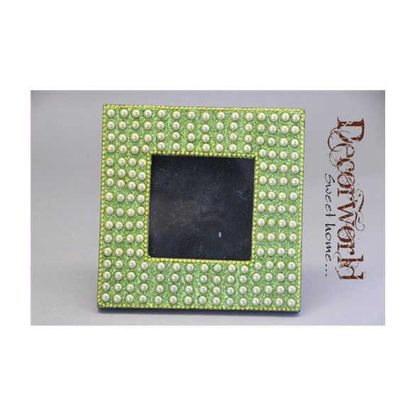 Fényképtartó gyöngyös glitteres műanyag 10x10 cm zöld