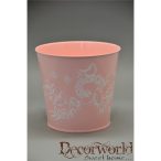 Kaspó madaras bádog 20x15x17cm - Rózsaszín-fehér