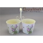   Dupla kaspó füles orgonás bádog 26x13x22cm krém-pink-lila