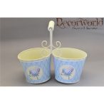   Dupla kaspó füles hortenziás bádog 26x13x22cm krém-kék-lila