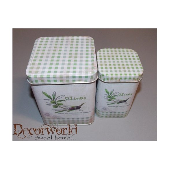 Doboz szögletes olívás bádog 9x11cm krém-zöld-lila