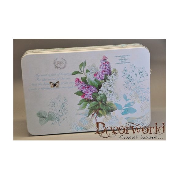 Doboz szögletes orgonás bádog 28x18,5x5,5cm krém-pink-lila