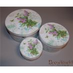 Doboz kerek orgonás bádog 18cm - Krém-pink-lila L-es