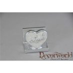 Szalvétatartó szív alakú poly 5cm - Ezüst-fehér
