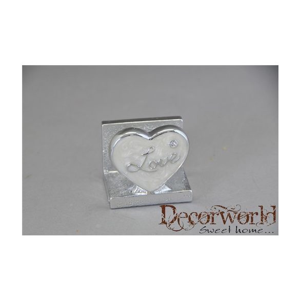 Szalvétatartó szív alakú poly 5cm - Ezüst-fehér