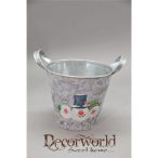   Kaspó füles hóemberek 17x14,5cm fehér-zöld-narancs-ezüst