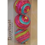   Karácsonyfa dísz glitteres akasztós mű.a 15cm zöld-pink-türkíz s/3db