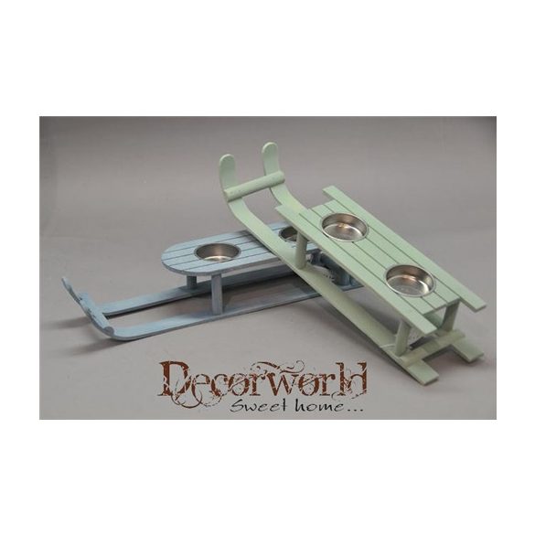 Mécsestartó szánkó fa - Kék-zöld 2féle