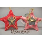   Csillag pöttyös-kockás akasztós dísz textil 13cm piros-fehér-szürke 2féle
