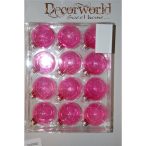 Gömb üveg áttetsző ezüst kupakkal 5cm rózsaszín S/12