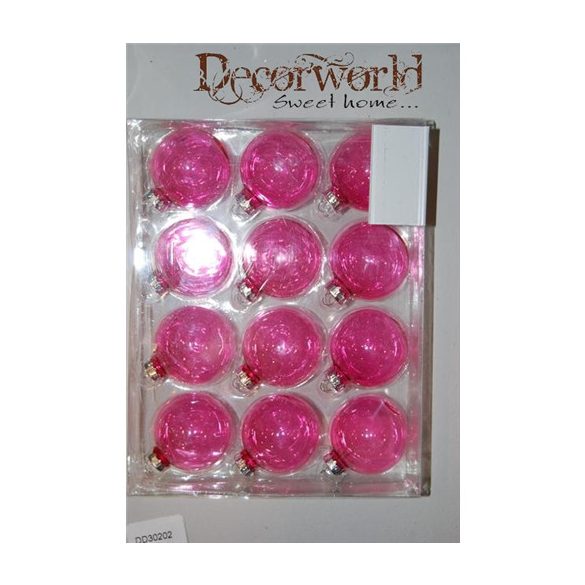 Gömb üveg áttetsző ezüst kupakkal 5cm rózsaszín S/12