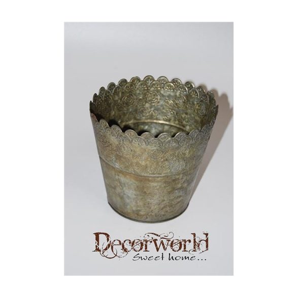 Kaspó kerek bádog 16x15x11.5 cm rozsdás