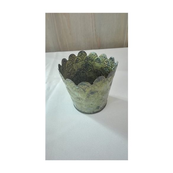 Kaspó kerek bádog 8,5x7,5x8,5cm - Antikolt zöld
