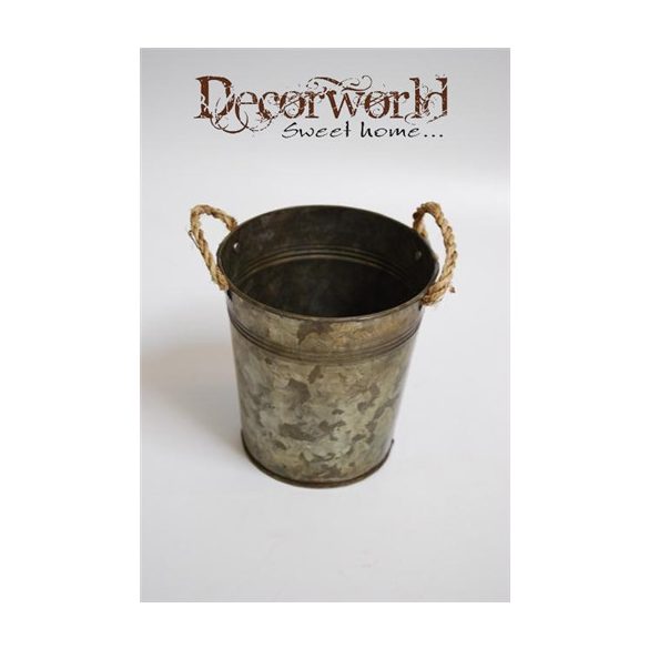 Kaspó kerek kötéllel bádog 13x14x10 rozsdás SSS