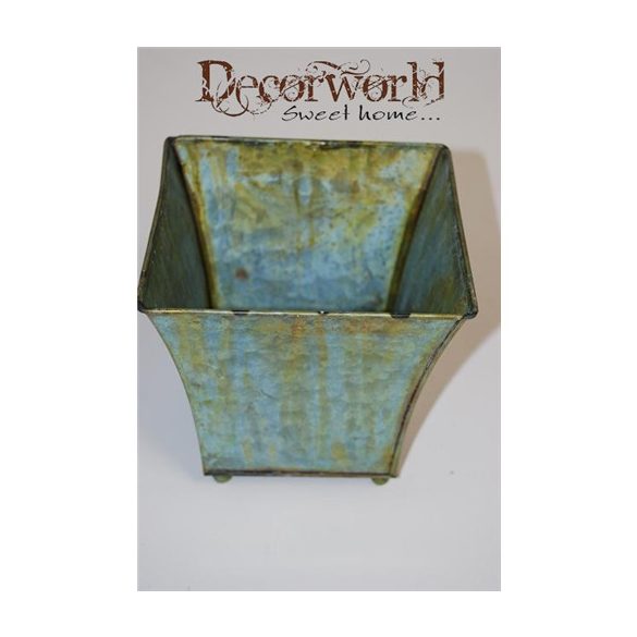 Kaspó szögletes bádog 13x13x11x9x9 antikolt zöld