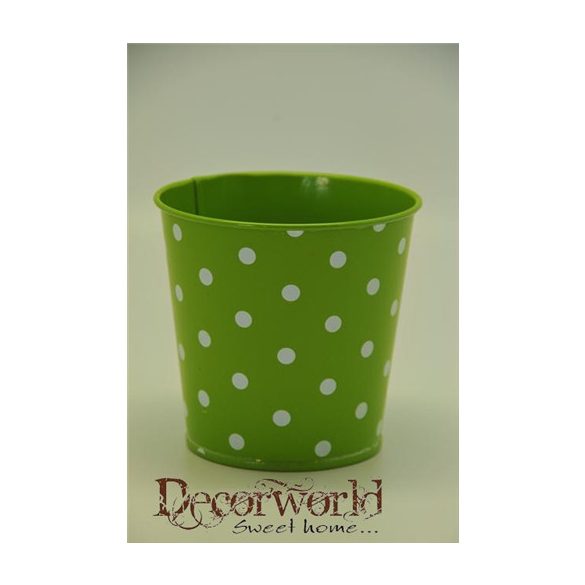 Kaspó pöttyös bádog 16,5x11,5x15,2cm zöld-fehér