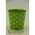 Kaspó pöttyös bádog 18,2x14x16cm zöld-fehér