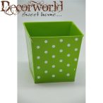 Kaspó Pöttyös szögletes bádog 18,2x14x16cm zöld-fehér
