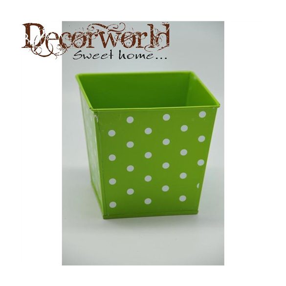 Kaspó Pöttyös szögletes bádog 18,2x14x16cm zöld-fehér