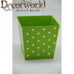   Kaspó Pöttyös szögletes bádog 21,5x16,5x17,2cm zöld-fehér