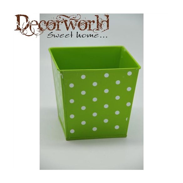 Kaspó Pöttyös szögletes bádog 21,5x16,5x17,2cm zöld-fehér