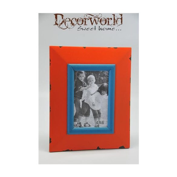 Képkeret fa 19,5x24,5cm narancs-kék
