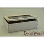   Ékszertartó doboz üveg tetejű fa 22x13cm fehér/szürke 2 féle