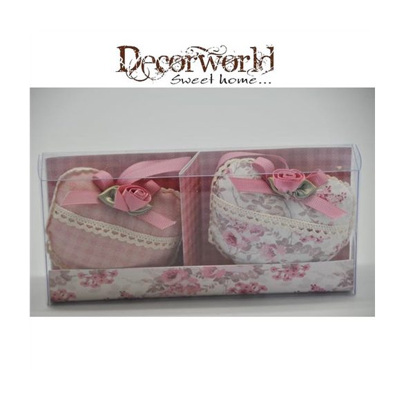 Illatosító párna szív alakú textil 8 cm S/2 - Rózsaszín