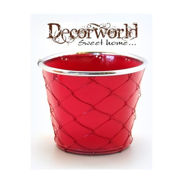 Kaspó bádog dróthálós 11,5x8,5x9,5cm - Pink