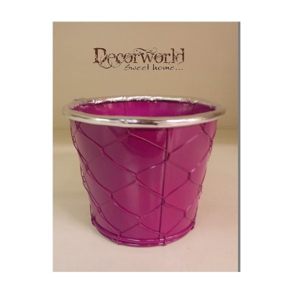 Kaspó dróthálós bádog 11,5x8,5x9,5cm - Lila-ezüst