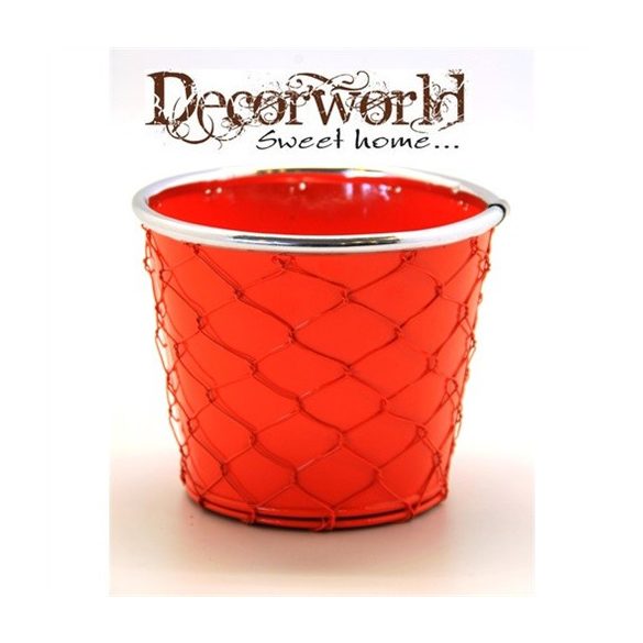 Kaspó dróthálós bádog 11,5x8,5x9,5cm - Narancs-ezüst Akció