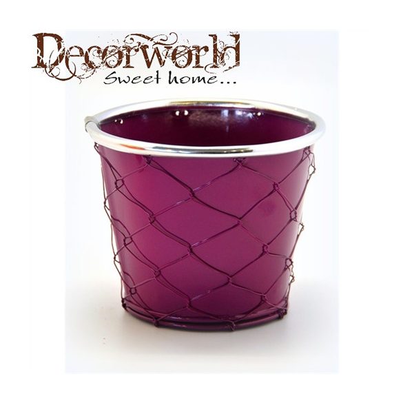 Kaspó dróthálós bádog 16x11,5x14cm lila-ezüst SSS Akció