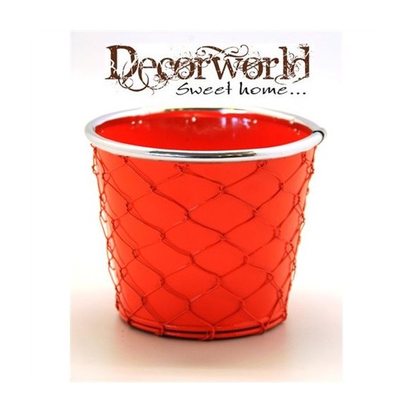 Kaspó dróthálós bádog 16x11,5x14cm narancs-ezüst SSS Akció